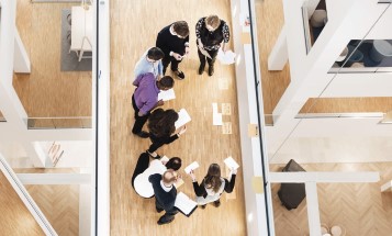 A group of employees viewed from above