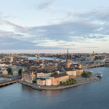 Utsikt över Riddarholmen och Södermalm i Stockholm