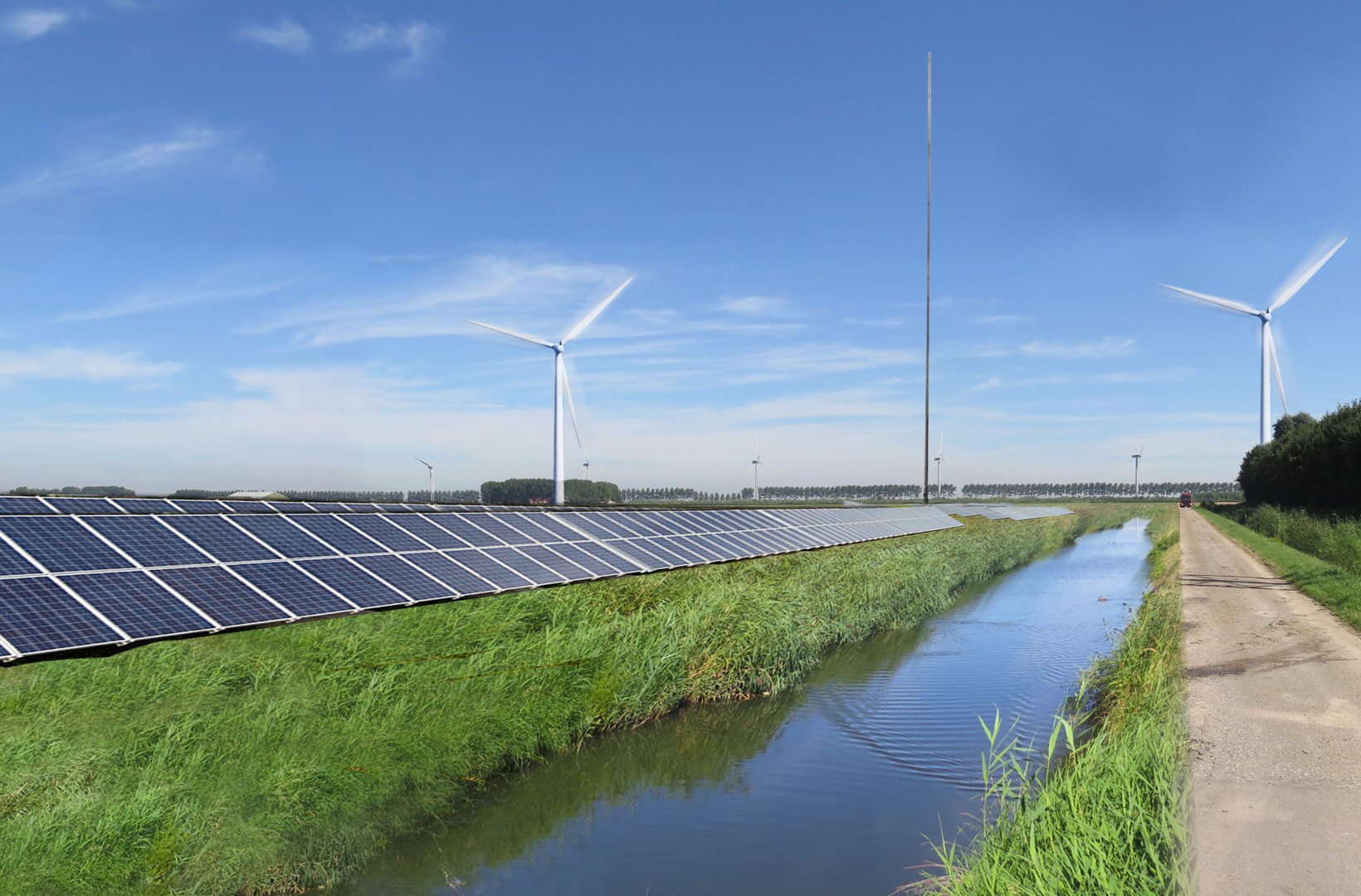 Vattenfall bygger sin första hybridenergipark, bestående av vindkraft, solel och batterilagring. Parken ligger vid Haringvliet  i Nederländerna