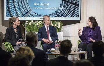 Åsa Jamal, Mats Granryd och Anna Borg i samtal på årsstämman 2025 Åsa Jamal, Mats Granryd och Anna Borg i samtal på årsstämman 2025