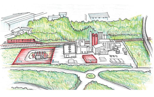 Skiss över Vattenfalls planerade anläggning för koldioxidavskiljning i Jordbro