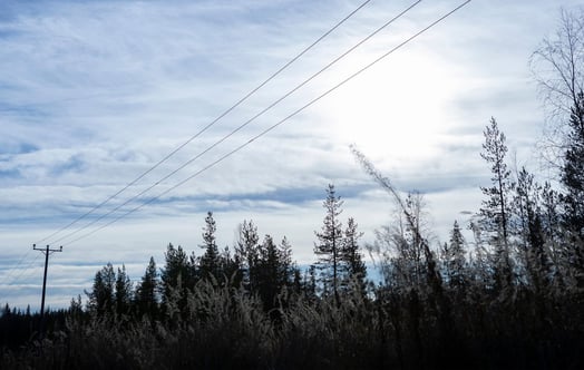 Kraftledningar över skogsområde i norra Sverige. Kraftledningar över skogsområde i norra Sverige.