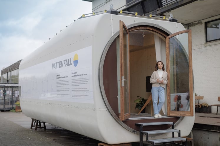 "Tiny House", kompakt boende byggt av nacellen från ett vindkraftverk. Foto: Vattenfall/Jorrit Lousberg