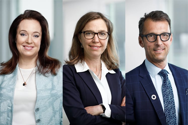 Porträttkollage av Anna Borg, vd, Kerstin Ahlfont, finansdirektör, och Andreas Regnell, chef för strategisk utveckling.