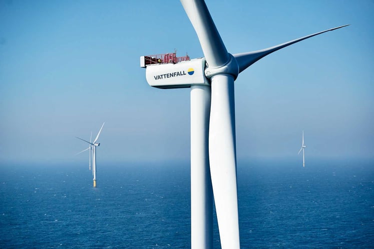 Vindkraftverk i den havsbaserade vindparken Horns Rev 3 i Danmark