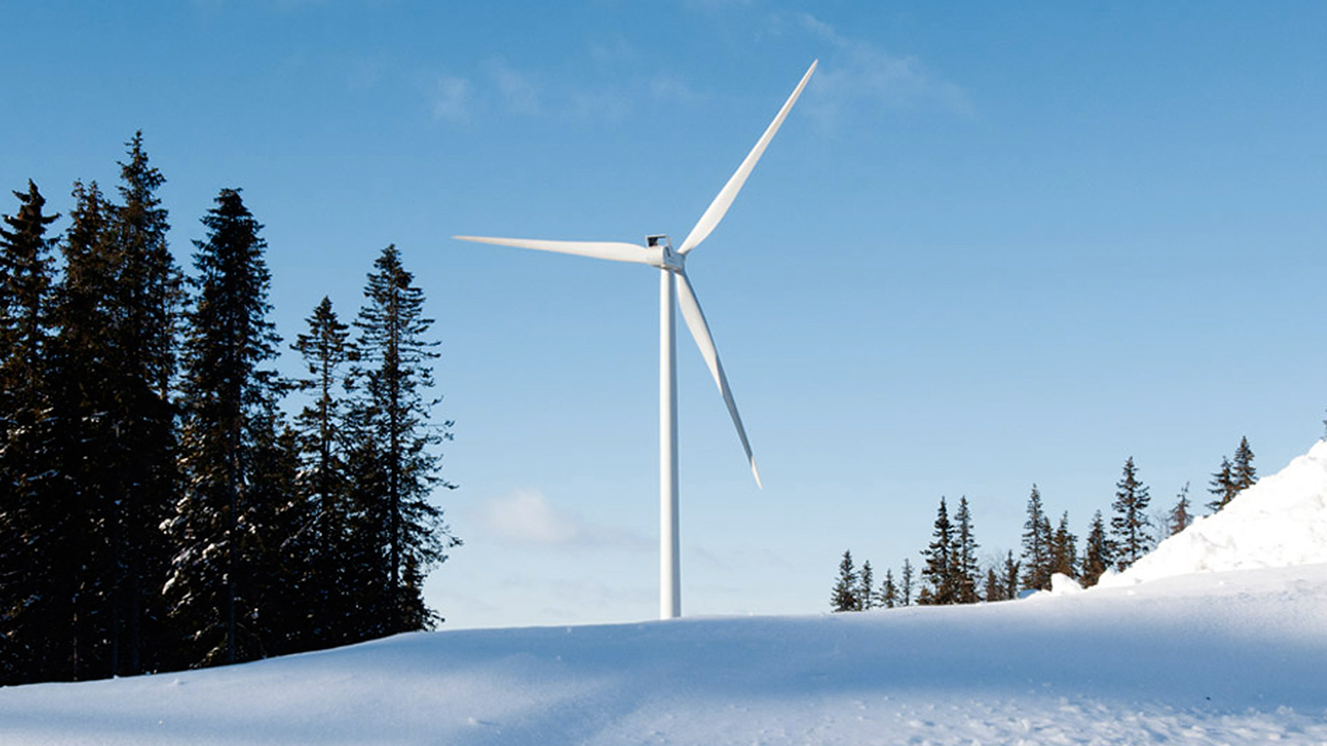 Ett vindkraftverk en vinterdag