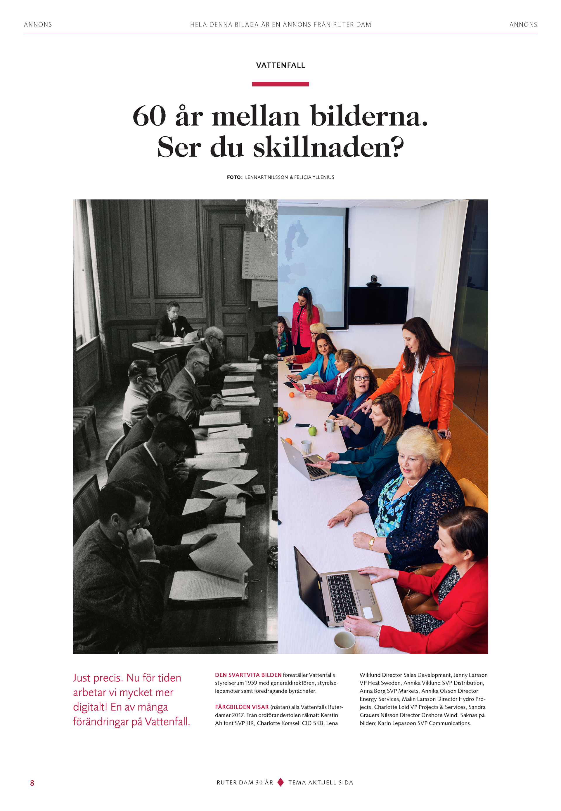 Foto på två grupper människor och texten "60 år mellan bilderna. Ser du skillnaden?" Annons från Ruter Dam