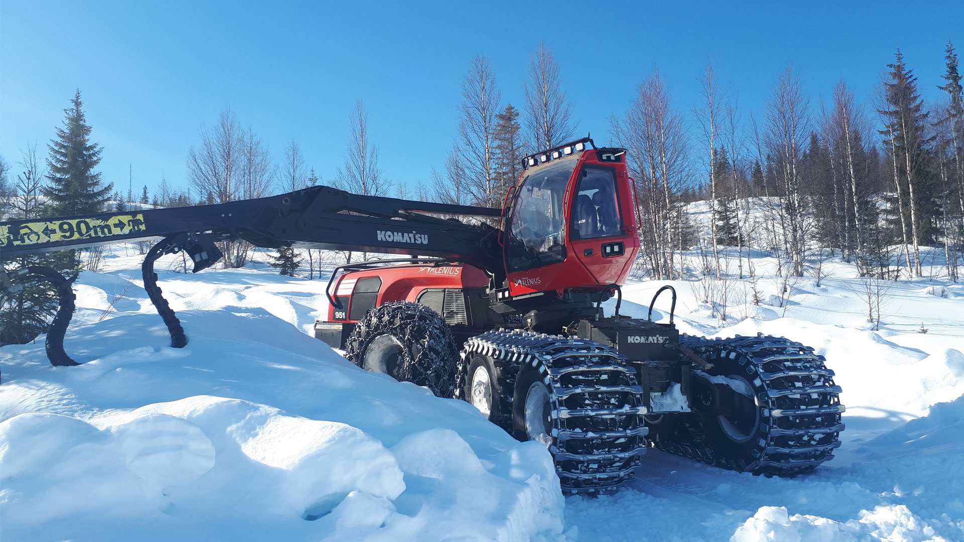 Arbetsfordon i snö vid Blakliden/Fäbodberget