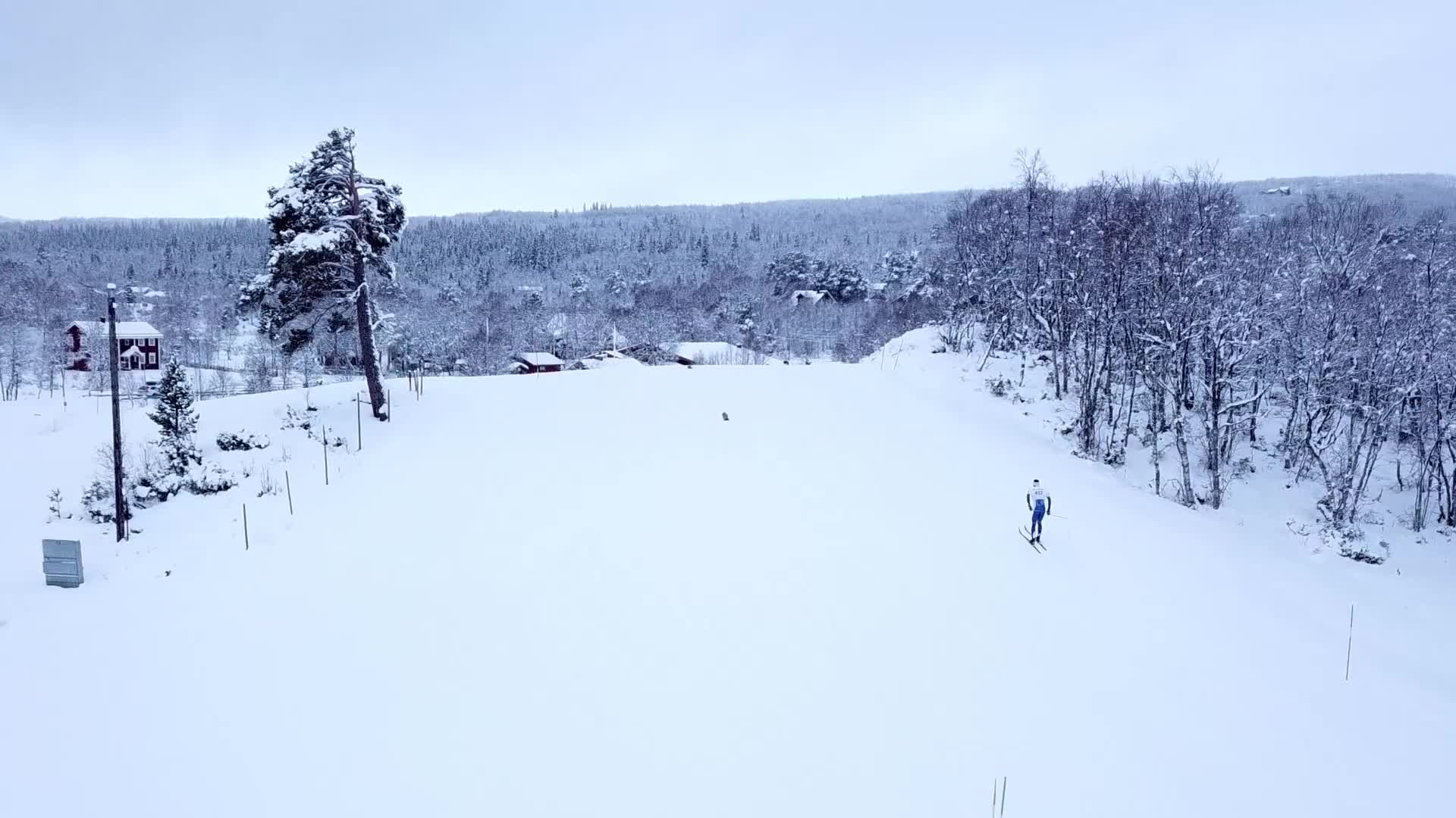 En längdskidåkare på väg genom vinterlandskap