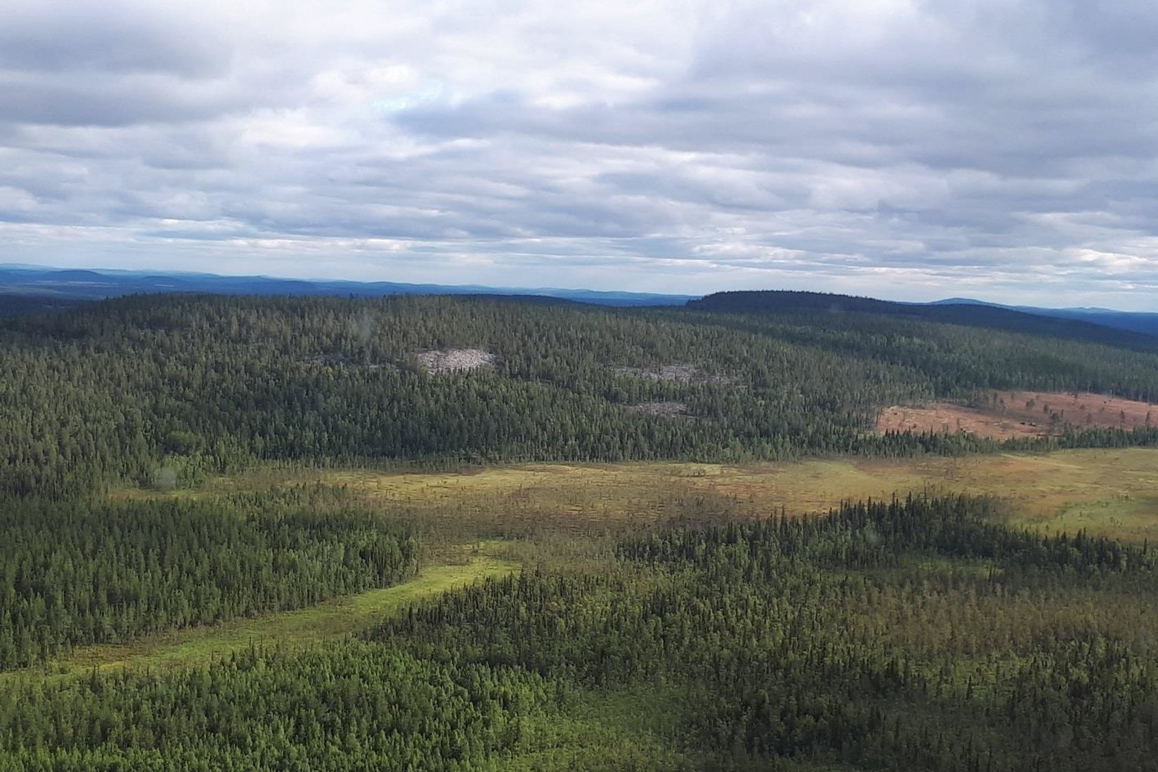 Myrmarker och höjdryggar i landskapet där vindkraftsparken Käymävaara kan byggas