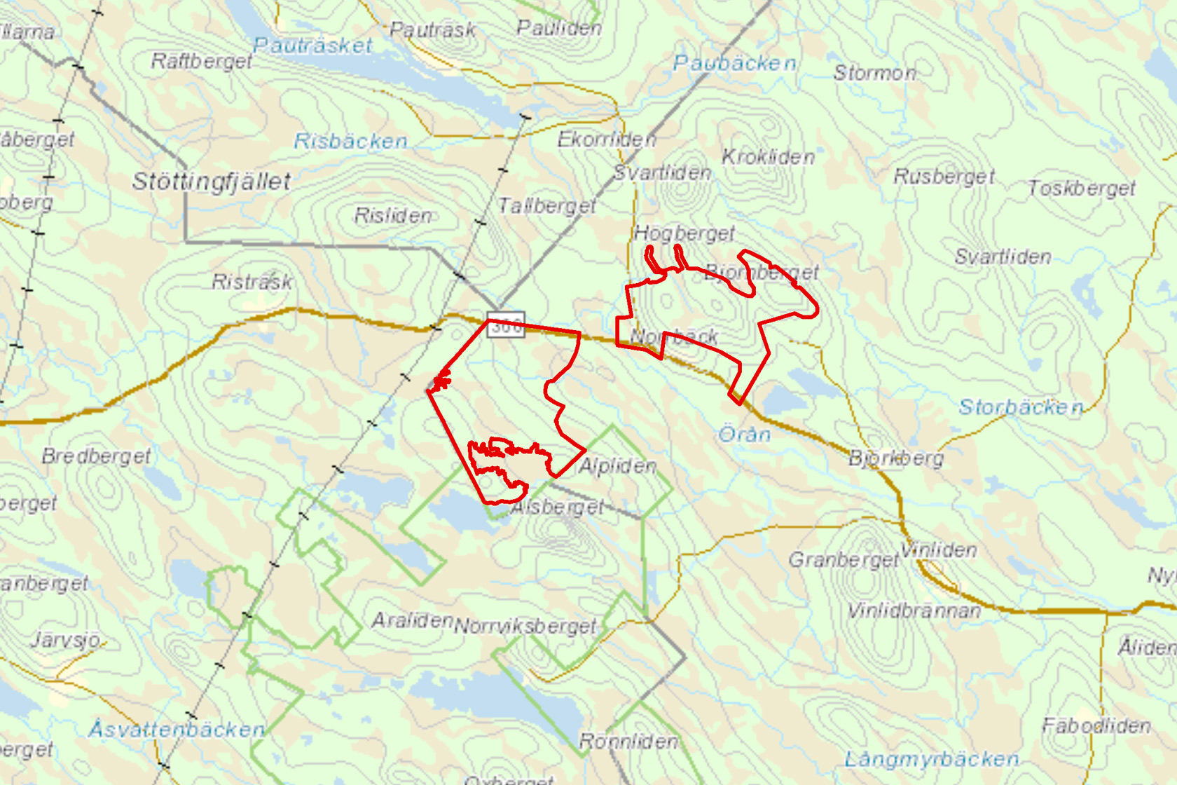 Karta över ansökansområde för vindprojektet Norrbäck