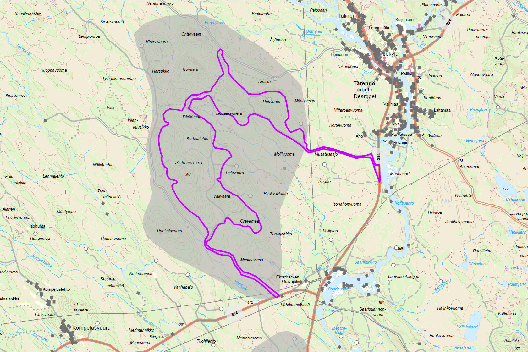 Karta över projektområdet i Selkävaara