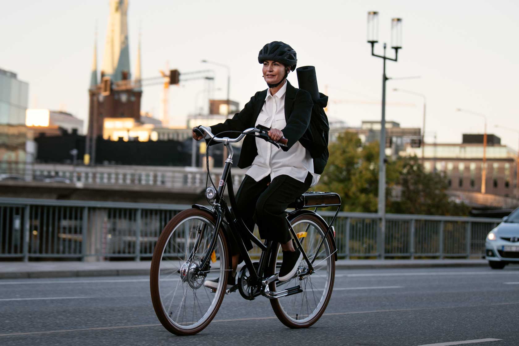 A woman riding an ebike