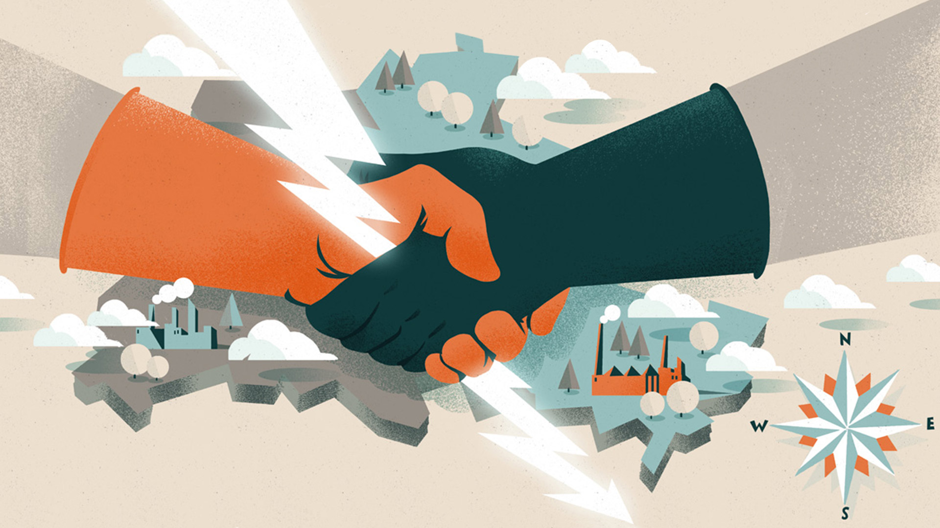 Illustration of the handshake dividing Berlin