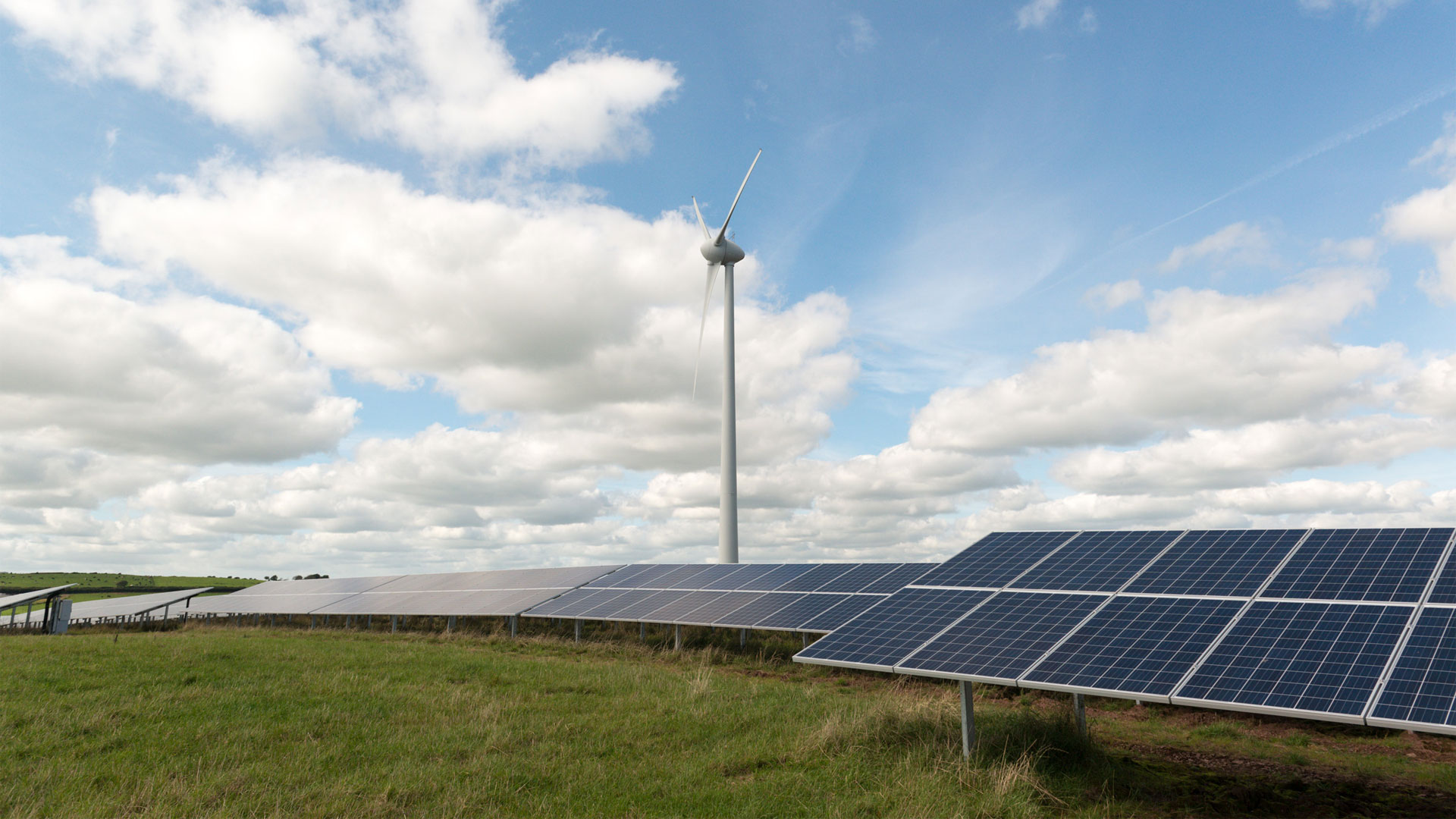 Solar panels and a wind turbine