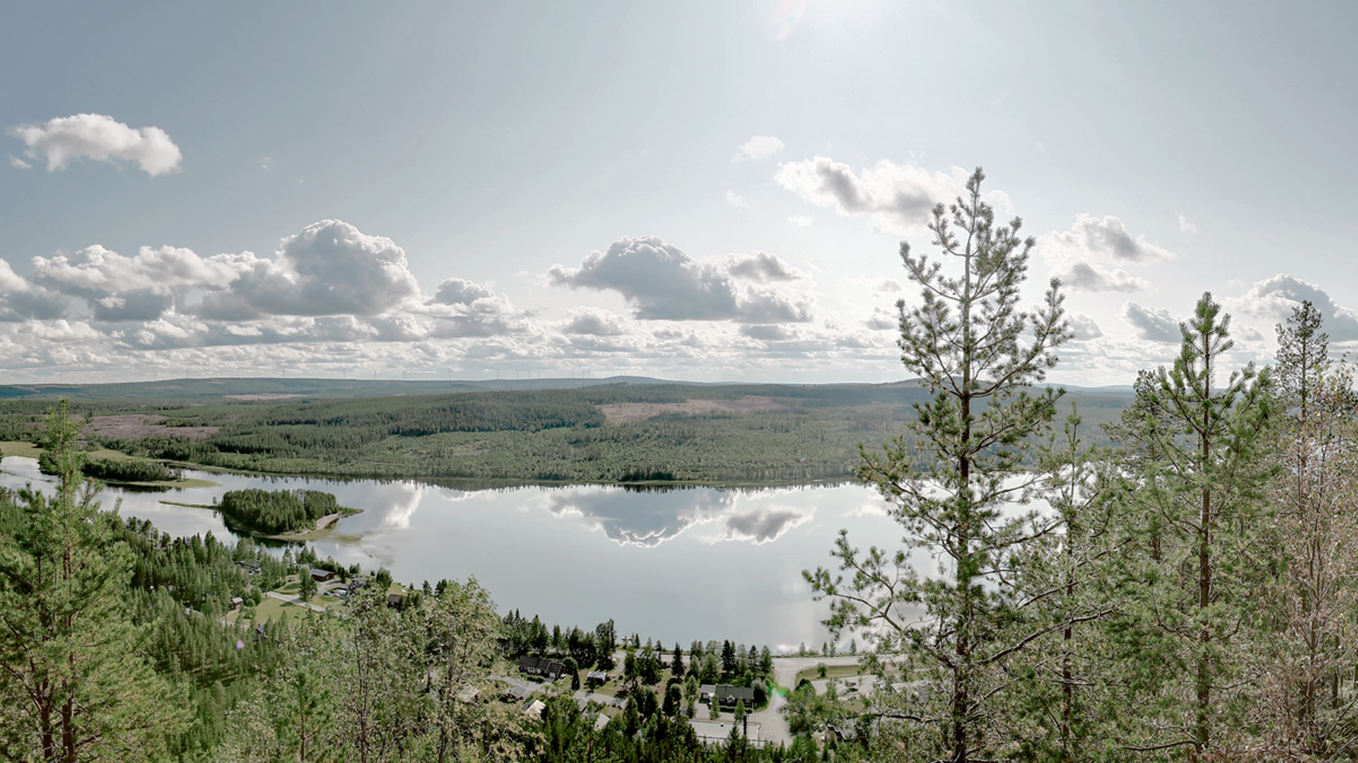 View of forests and lakes in northern Sweden