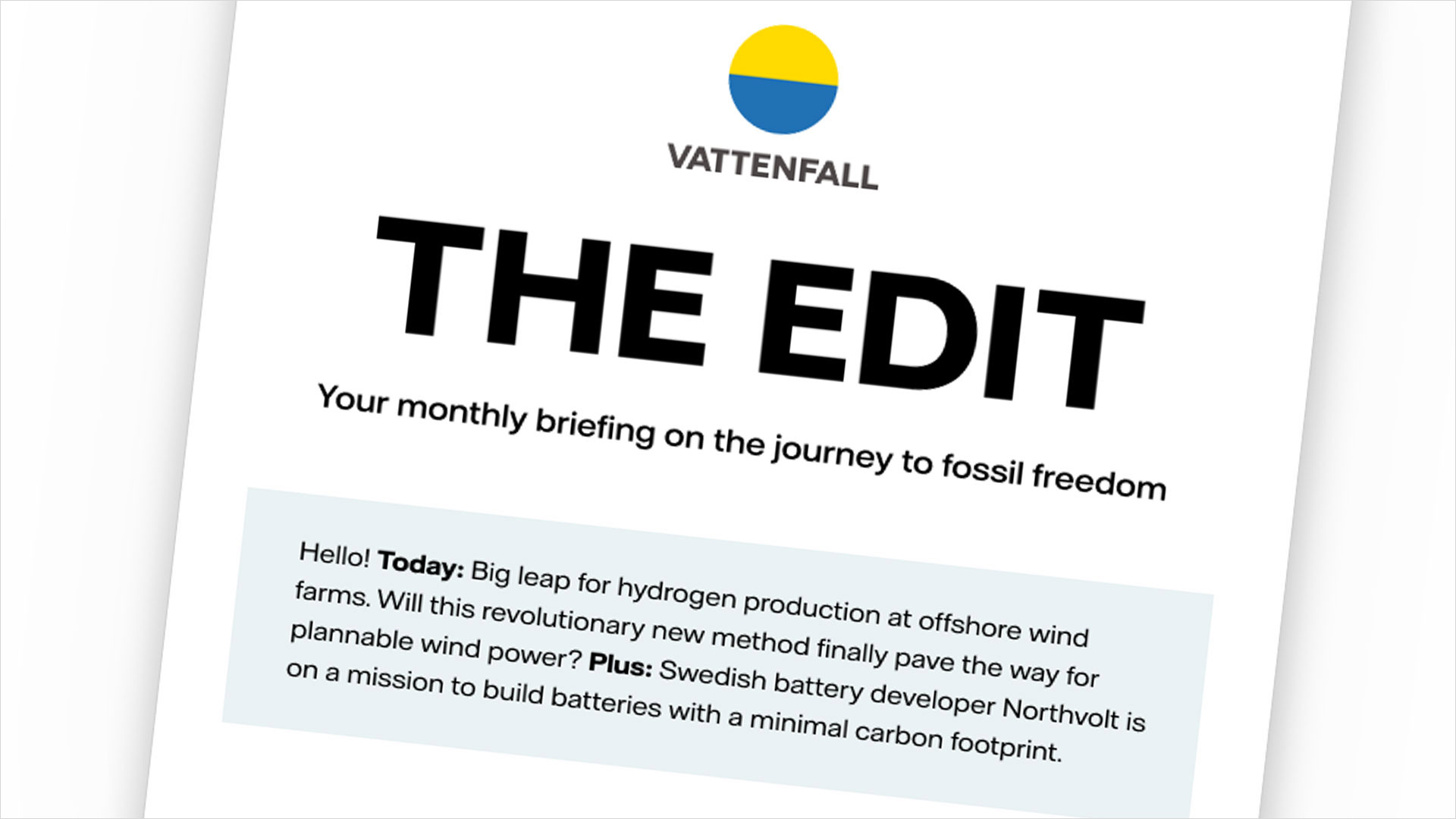 Vattenfall's newsletter THE EDIT