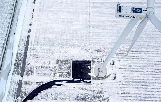 Drone view of Prinses Ariane wind farm on a winter's day. Drone view of Prinses Ariane wind farm on a winter's day.