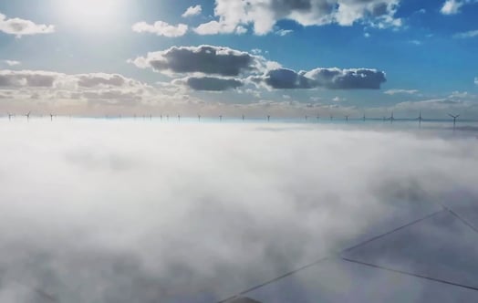 Vattenfall's Prinses Ariane Onshore Wind Farm in the Morning Fog - Aerial View Vattenfall's Prinses Ariane Onshore Wind Farm in the Morning Fog - Aerial View