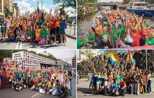A collage of images showing Vattenfall employees at Pride parades A collage of images showing Vattenfall employees at Pride parades
