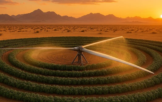 Worden turbinebladen straks hergebruikt als irrigatiesysteem? Impressie gegenereerd met AI Worden turbinebladen straks hergebruikt als irrigatiesysteem? Impressie gegenereerd met AI